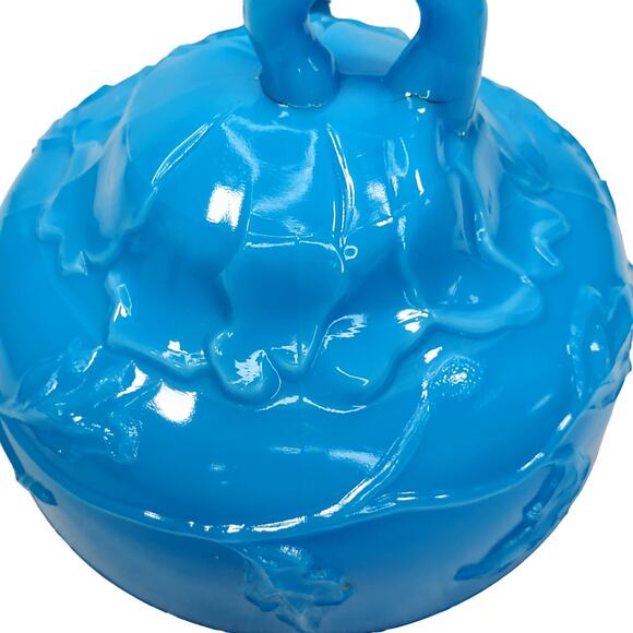 Vtg Round Butter Dish Blue Milk Glass Floral Vine 5.25" - Picture 10 of 15